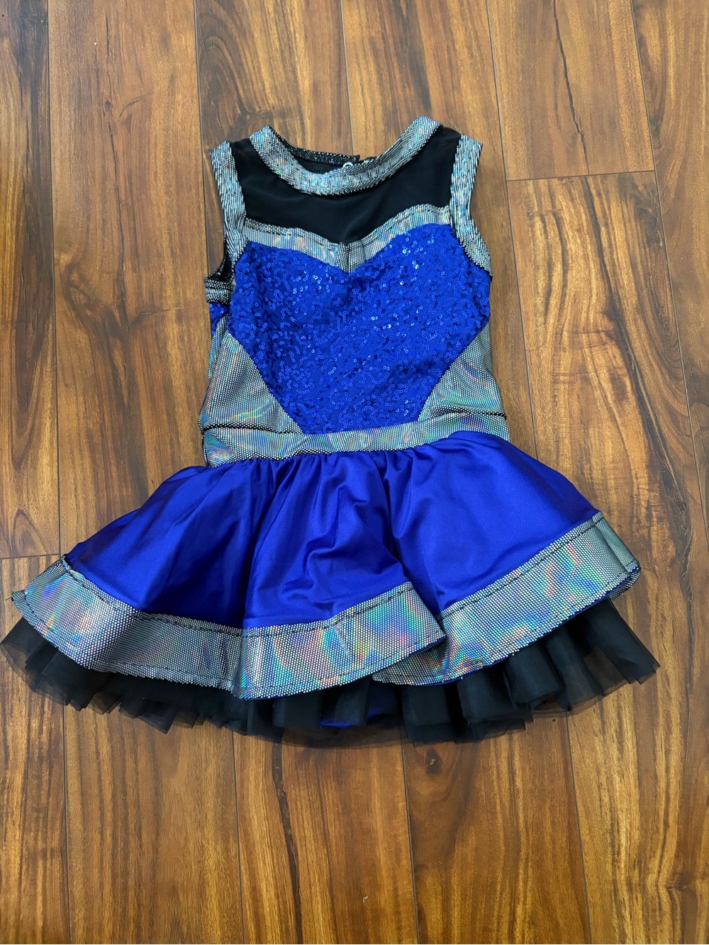 Weissman Blue/Silver Sequin Dance Costume with Hand Gloves Youth M Nearly New